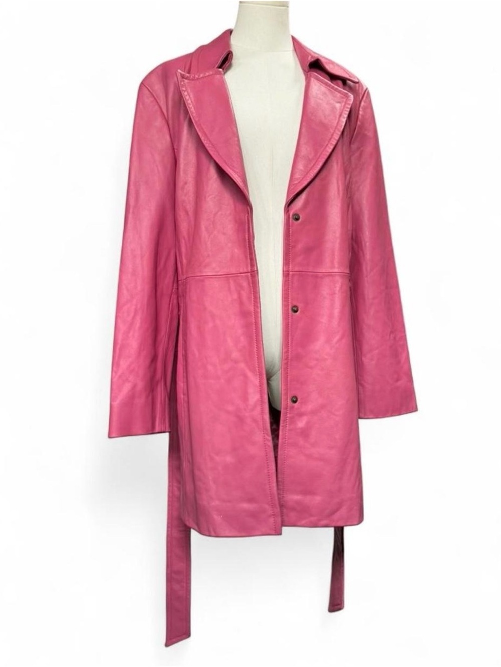 🩷💋 Vintage Valerie Stevens Bubblegum Pink Leather Trench Coat 💋🩷